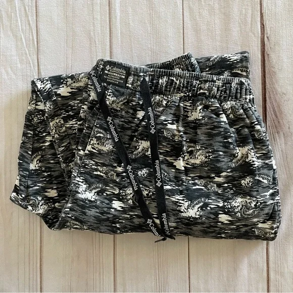 Columbia Fish Print Pajama Pants Men’s L Vintage Wide Leg Baggy Trout Loose Y2K - Picture 8 of 11
